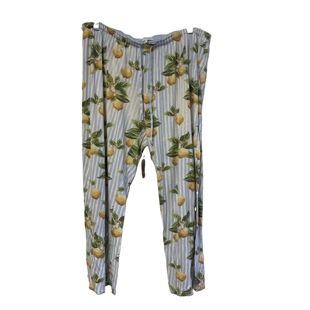 PJ Salvage Print Pajama Pants Cotton Blend  Lemon L Elastic waist Drawstring